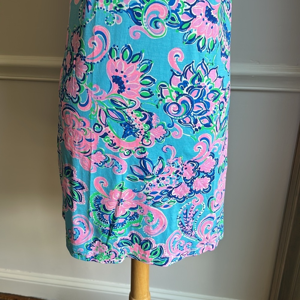 Lilly Pulitzer Etta V-Neck T-Shirt Dress Blue Horizon Jungle Sunrise XS EUC - Picture 6 of 9